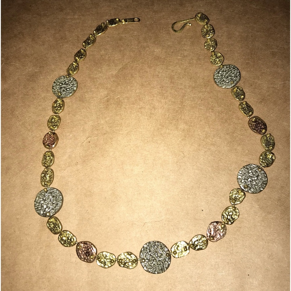 Anne Dick Artisan Multicolored Hammered Disks Linked Necklace - 17”